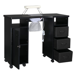 HAOYYE Manicure Table with Built-in Fan Double Cabinet Design 3 Drawers and 1 Door Nail Desk Black MDF Professional Nail Station for Salon Spa Beauty Studio Easy to Clean and Space-Saving