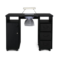 HAOYYE Manicure Table with Built-in Fan Double Cabinet Design 3 Drawers and 1 Door Nail Desk Black MDF Professional Nail Station for Salon Spa Beauty Studio Easy to Clean and Space-Saving
