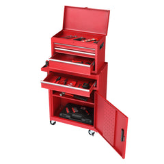 HAOYYE Red Repair Tool Cart Heavy Duty Rolling Utility Storage with Multiple Drawers and Lockable Wheels Portable Workshop Organizer for Mechanics Garage Construction Use