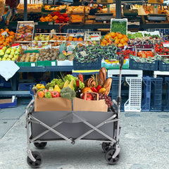 HAOYYE Garden Folding Cart with 600D Oxford Fabric, Heavy Duty Collapsible Utility Wagon with Steel Frame and Armrest, Space-Saving Flat Fold Design, Lightweight Storage Trolley for Outdoor Use