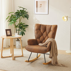 HAOYYE Upholstered Glider Rocking Chair With High Backrest, Stylish Modern Rocker Recliner For Living Room Nursery Bedroom, Comfortable And Durable Accent Chair In Brown, Perfect For Relaxation And Home Decor