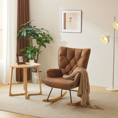 HAOYYE Upholstered Glider Rocking Chair With High Backrest, Stylish Modern Rocker Recliner For Living Room Nursery Bedroom, Comfortable And Durable Accent Chair In Brown, Perfect For Relaxation And Home Decor