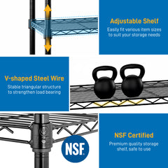 HAOYYE Adjustable Wire Shelving Unit, Heavy Duty Storage Rack with Multiple Shelves, NSF Certified, Versatile Storage Solution for Garage, Pantry, Kitchen, and More, Durable and Convenient Organization Shelving System