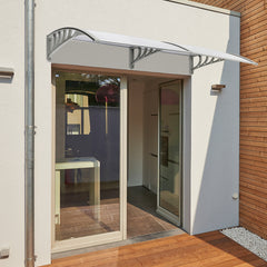 HAOYYE Door and Window Rain Cover Awning 200 x 100 Silver Polycarbonate Canopy with Gray Brackets Outdoor Eaves Shelter for Front Door Balcony Porch Entryway Weather Protection Durable Decorative Design