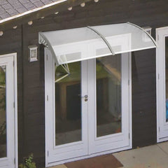 HAOYYE Door and Window Rain Cover Awning 200 x 100 Silver Polycarbonate Canopy with Gray Brackets Outdoor Eaves Shelter for Front Door Balcony Porch Entryway Weather Protection Durable Decorative Design