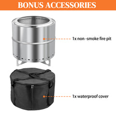 HAOYYE Smokeless Fire Pit Stainless Steel Outdoor Wood Burning Bonfire Pit with Double Wall Design Portable Low Smoke Backyard Patio Heater for Garden Deck Camping BBQ Easy Clean Round Fire Bowl