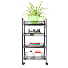HAOYYE 4-Tier Honeycomb Mesh Storage Cart with Wheels and Hooks for Kitchen Bathroom Living Room Organization, Sturdy Iron Frame, Ventilated Design, Easy to Move