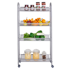 HAOYYE Honeycomb Mesh Style Four-Layer Removable Storage Cart – Durable Silver Rolling Cart With Spacious Shelves For Kitchen, Bathroom, Bedroom, And Office Organization – Heavy-Duty Carbon Steel Construction, Easy To Move, Space-Saving Design