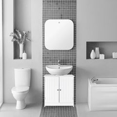 HAOYYE Bathroom Sink Cabinet with Storage Shelves and Doors White Modern Freestanding Vanity Organizer for Toilet and Washroom Space Saving Furniture for Home and Apartment