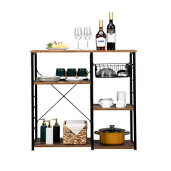 HAOYYE Industrial Kitchen Baker's Rack Microwave Oven Stand with Storage Shelves and Side Hooks, Vintage Utility Workstation Shelf for Kitchen Dining Room Apartment Pantry Home Office