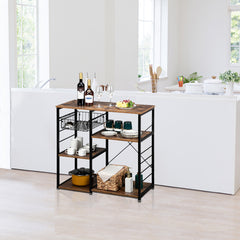 HAOYYE Industrial Kitchen Baker's Rack Microwave Oven Stand with Storage Shelves and Side Hooks, Vintage Utility Workstation Shelf for Kitchen Dining Room Apartment Pantry Home Office