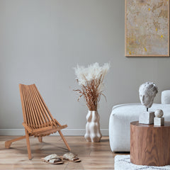 HAOYYE Wood Folding Chair for Outdoor, Low Profile Acacia Wood Lounge Chair for Balcony Porch Backyard Patio Lawn Garden