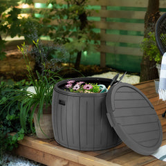 HAOYYE Round Outdoor Deck Box 36 Gallon Waterproof Storage Container with Thickened Lid for Patio Garden Poolside Furniture Tools Accessories Sports Gear and Yard Organization Gray