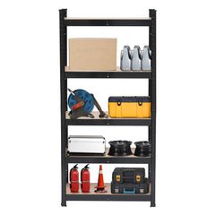 HAOYYE 5-Tier Powder Coated Black Storage Rack, Sturdy And Durable Design, Multifunctional Modern Organizer, Practical Space-Saving Storage Solution, Stylish Home Organizer For Living Room, Office, Garage, And Warehouse Use, Adjustable Shelving Unit
