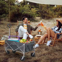 HAOYYE Garden Folding Cart with Steel Frame and Flat Folding Design, Heavy Duty Utility Wagon with 600D Oxford Cloth for Outdoor Transport Camping Gardening and Yard Work, Gray Fabric with Silver Frame