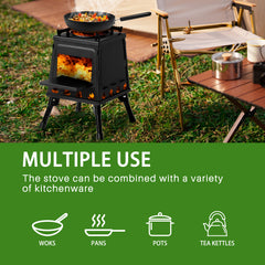 HAOYYE Portable Wood Camping Stove, High-Efficiency Alloy Steel Outdoor Cooking Stove with Storage Bag, Firewood Hook, and Gloves for Camping, Hiking, and Hunting