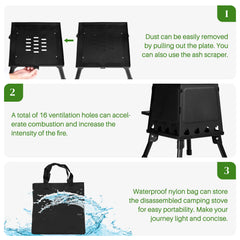 HAOYYE Portable Wood Camping Stove, High-Efficiency Alloy Steel Outdoor Cooking Stove with Storage Bag, Firewood Hook, and Gloves for Camping, Hiking, and Hunting
