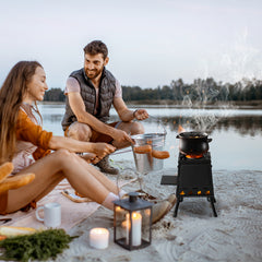 HAOYYE Wood Camping Stove with High Fuel Efficiency, Portable and Durable Alloy Steel Design for Outdoor Cooking, Includes Firewood Hook, Gloves, and Storage Bag