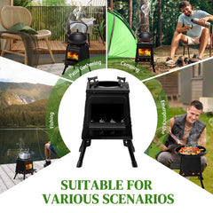 HAOYYE Wood Camping Stove with High Fuel Efficiency, Portable and Durable Alloy Steel Design for Outdoor Cooking, Includes Firewood Hook, Gloves, and Storage Bag