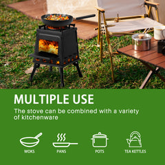 HAOYYE Wood Camping Stove with High Fuel Efficiency, Portable and Durable Alloy Steel Design for Outdoor Cooking, Includes Firewood Hook, Gloves, and Storage Bag