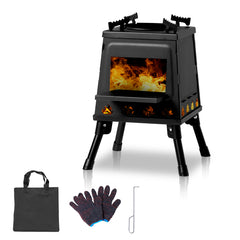 HAOYYE Wood Camping Stove with High Fuel Efficiency, Portable and Durable Alloy Steel Design for Outdoor Cooking, Includes Firewood Hook, Gloves, and Storage Bag