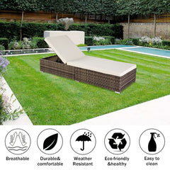 HAOYYE Outdoor Rattan Chaise Lounge Chair for Patio Poolside or Garden, Adjustable Backrest Pool Bed with Cushioned Seat, Modern Wicker Recliner for Sunbathing Relaxation and Outdoor Leisure Use
