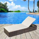 HAOYYE Outdoor Rattan Chaise Lounge Chair for Patio Poolside or Garden, Adjustable Backrest Pool Bed with Cushioned Seat, Modern Wicker Recliner for Sunbathing Relaxation and Outdoor Leisure Use