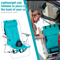 HAOYYE Folding Beach Chair, 4-Position Portable Backpack Foldable Camping Chair with Headrest, Cup Holder, and Wooden Armrests