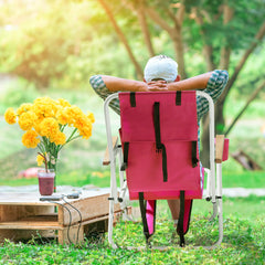 HAOYYE Folding Beach Chair, 4-Position Portable Backpack Foldable Camping Chair with Headrest, Cup Holder, and Wooden Armrests