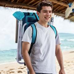 HAOYYE Folding Beach Chair Set of 2 for Adults, 4-Position Portable Backpack Foldable Camping Chair with Headrest, Cup Holder, and Wooden Armrests