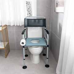 HAOYYE Black Shower Toilet Chair with Detachable Bucket, Portable Waterproof Commode Chair for Elderly and Disabled, Lightweight Aluminum Frame, Comfortable Padded Seat and Backrest, Adjustable Height, Lockable Wheels for Indoor and Outdoor Use