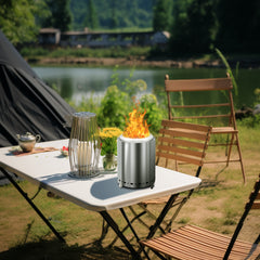 HAOYYE Smokeless Fire Pit Silver Stainless Steel Portable Mini Wood Burning Stove with Foldable Legs Travel Bag 360° Airflow for Outdoor Camping Patio Tabletop