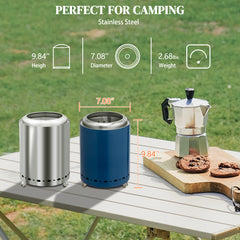 HAOYYE Smokeless Fire Pit Silver Stainless Steel Portable Mini Wood Burning Stove with Foldable Legs Travel Bag 360° Airflow for Outdoor Camping Patio Tabletop