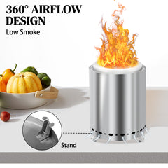 HAOYYE Smokeless Fire Pit Silver Stainless Steel Portable Mini Wood Burning Stove with Foldable Legs Travel Bag 360° Airflow for Outdoor Camping Patio Tabletop