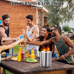 HAOYYE Smokeless Fire Pit Silver Stainless Steel Portable Mini Wood Burning Stove with Foldable Legs Travel Bag 360° Airflow for Outdoor Camping Patio Tabletop