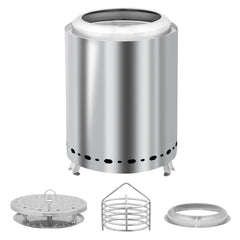 HAOYYE Smokeless Fire Pit Silver Stainless Steel Portable Mini Wood Burning Stove with Foldable Legs Travel Bag 360° Airflow for Outdoor Camping Patio Tabletop