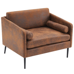 HAOYYE Hot Stamping Cloth Surrounding Chair With Pillow, 1.5 Seats Indoor Circle Accent Chair, Comfortable Plush Seating, Stylish Dark Brown Upholstery, Perfect for Living Room and Lounge