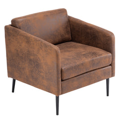 HAOYYE Hydrogen Bomb Indoor Chair with Iron Legs and Wooden Frame, Bronzing Cloth Upholstery in Soft Coffee Brown Flannel Fleece, Cozy and Warm Design for Home Decor, Luxury Comfortable Unique Premium Quality Decorative Chair, for Living Room or Bedroom