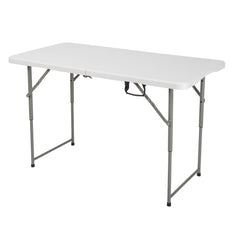 HAOYYE Foldable Adjustable Height Patio Table White Plastic Outdoor Indoor Utility Table Portable Heavy Duty Garden Dining Table for Backyard Picnic BBQ Camping Events