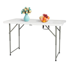 HAOYYE Foldable Adjustable Height Patio Table White Plastic Outdoor Indoor Utility Table Portable Heavy Duty Garden Dining Table for Backyard Picnic BBQ Camping Events