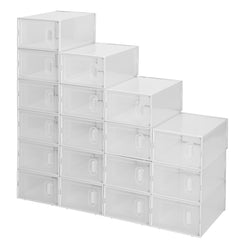 HAOYYE Clear Plastic Stackable Shoe Storage Boxes Pack of 18 White Durable Design Sturdy Multifunctional Organizer Modern Home Storage Solution Practical Space-Saving Organizer for Closet and Living Room