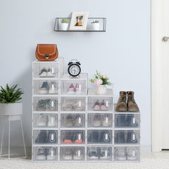 HAOYYE Clear Plastic Stackable Shoe Storage Boxes Pack of 18 White Durable Design Sturdy Multifunctional Organizer Modern Home Storage Solution Practical Space-Saving Organizer for Closet and Living Room