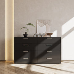 HAOYYE 8 Drawer Double Dresser for Bedroom, Wide Storage Cabinet for Living Room and Home Entryway, Black, Spacious & Sturdy, Modern Design with Ample Storage, Easy Assembly, Large Capacity Chest of Drawers