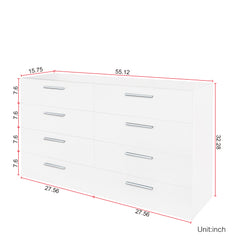 HAOYYE 8-Drawer Double Dresser, White Wide Storage Cabinet for Bedroom, Living Room, Entryway, Modern Storage Solution with Spacious Drawers, Multi-Functional Organization for Home, Easy Assembly, Durable Design