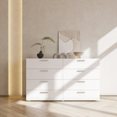 HAOYYE 8-Drawer Double Dresser, White Wide Storage Cabinet for Bedroom, Living Room, Entryway, Modern Storage Solution with Spacious Drawers, Multi-Functional Organization for Home, Easy Assembly, Durable Design