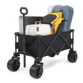 HAOYYE Black Folding Garden Cart Portable Utility Wagon Outdoor Yard Cart with Handle Collapsible Rolling Cart for Lawn Patio Camping Tools Storage Heavy Duty Garden Equipment Carrier Easy to Fold and Store Durable Frame