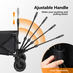 HAOYYE Black Folding Garden Cart Portable Utility Wagon Outdoor Yard Cart with Handle Collapsible Rolling Cart for Lawn Patio Camping Tools Storage Heavy Duty Garden Equipment Carrier Easy to Fold and Store Durable Frame