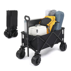 HAOYYE Black Folding Garden Cart Portable Utility Wagon Outdoor Yard Cart with Handle Collapsible Rolling Cart for Lawn Patio Camping Tools Storage Heavy Duty Garden Equipment Carrier Easy to Fold and Store Durable Frame