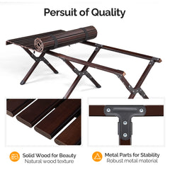 HAOYYE Wooden Camping Roll Table in Dark Walnut Color Portable Folding Picnic Table with Roll Up Slatted Top and Carry Bag Lightweight Compact Outdoor Dining Table for BBQ Hiking Patio Travel and Garden Activities