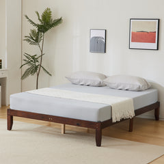 Haoyye Basic Painted Pine Wood Bed Frame in Brown, Full Single Wooden Bed with Durable, Sturdy Construction and Minimalist Eco Friendly Design, Easy to Assemble for Modern Bedrooms, Providing Superior Stability and Timeless Style for a Sleek Sleep Space